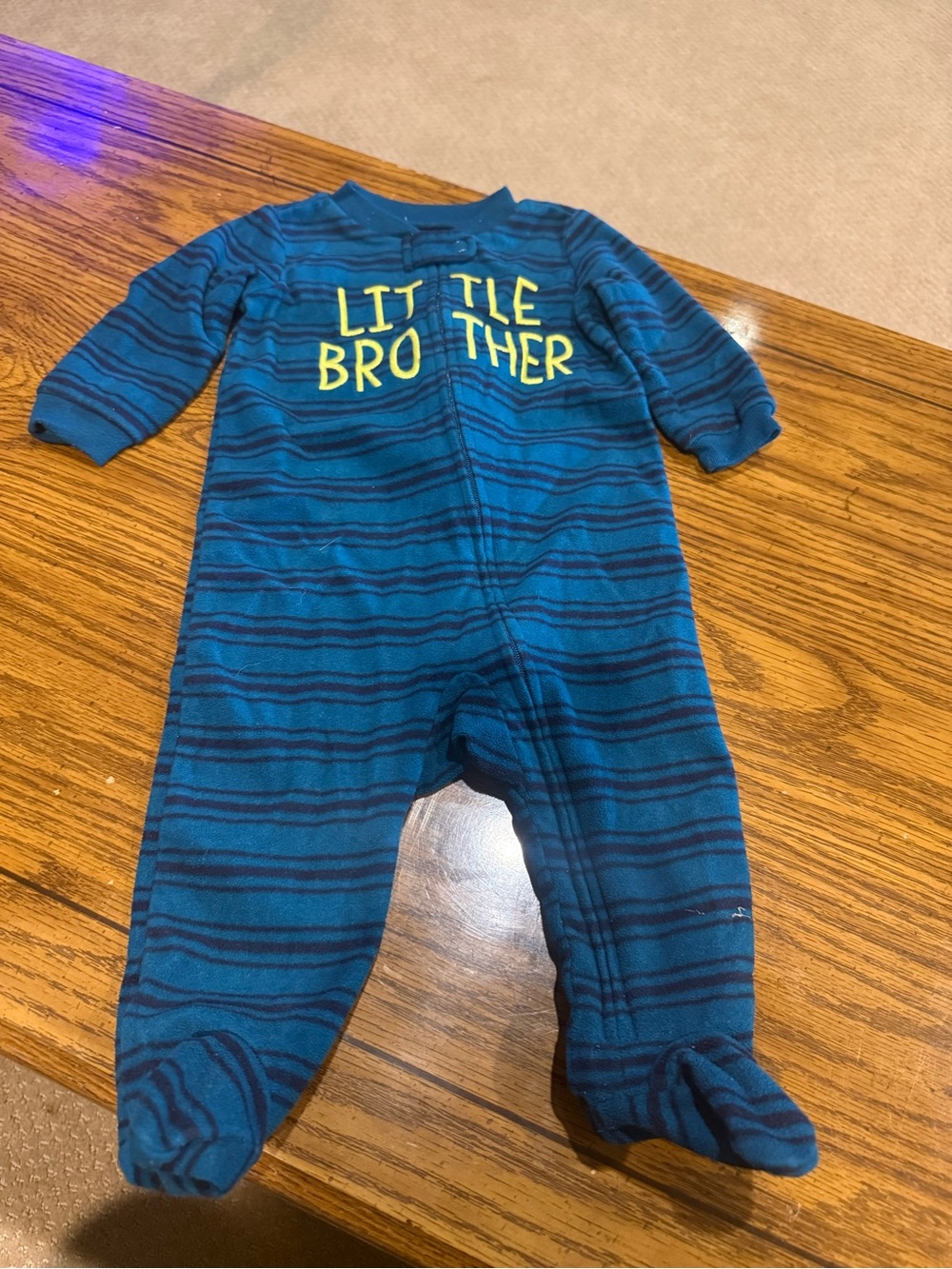 6 for $10 Blue Striped "Little Brother" Footed pajamas